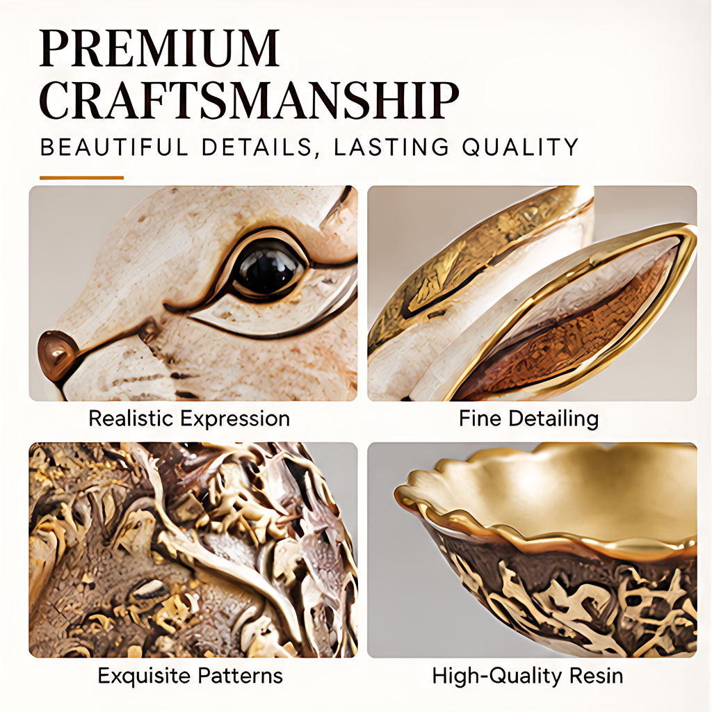 ESSENTIN Rabbit Figurine — Premium Craftsmanship beautiful details lasting quality: realistic expression, fine detailing, exquisite patterns, high-quality resin bowl