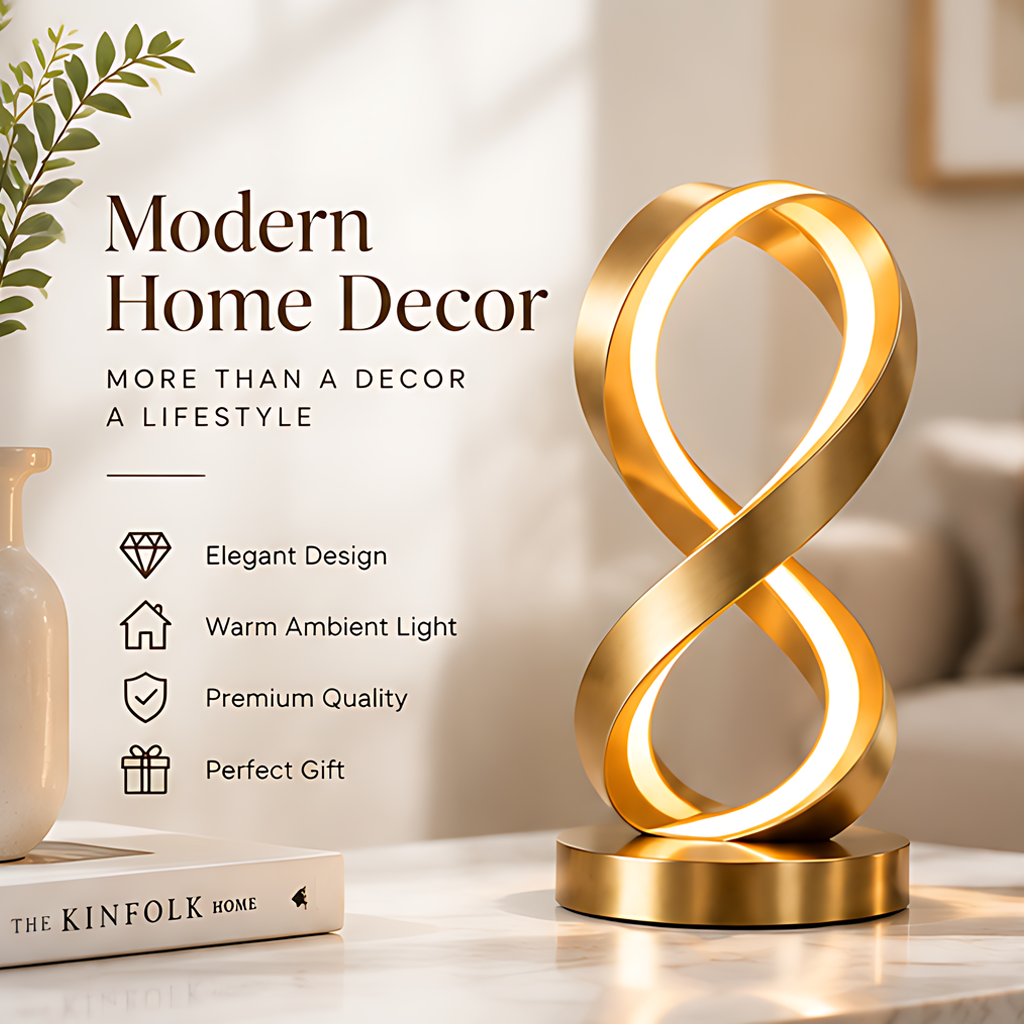 ESSENTIN Infinity LED Table Lamp with elegant design — Modern Home Decor, warm ambient light, premium quality, perfect gift