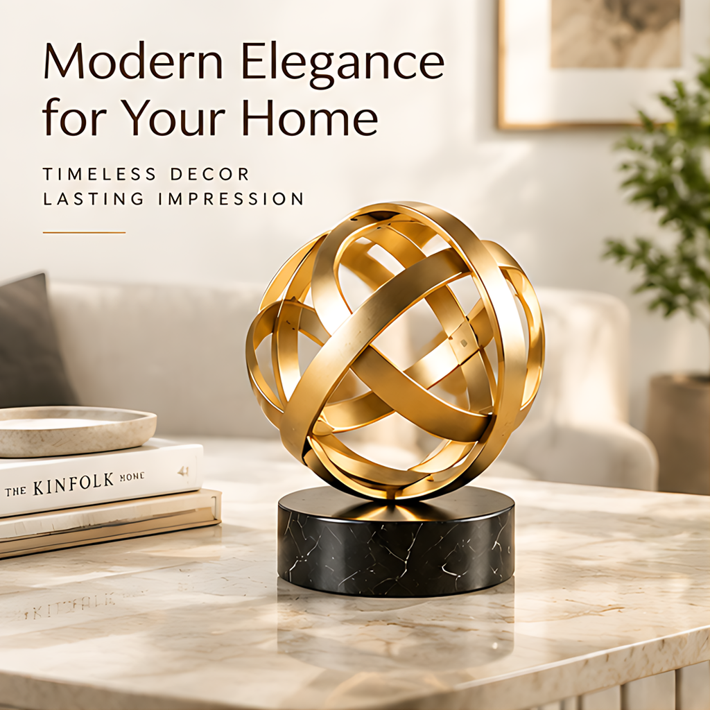 ESSENTIN Sculptural Sphere with marble base — Modern Elegance for Your Home, Timeless Decor Lasting Impression