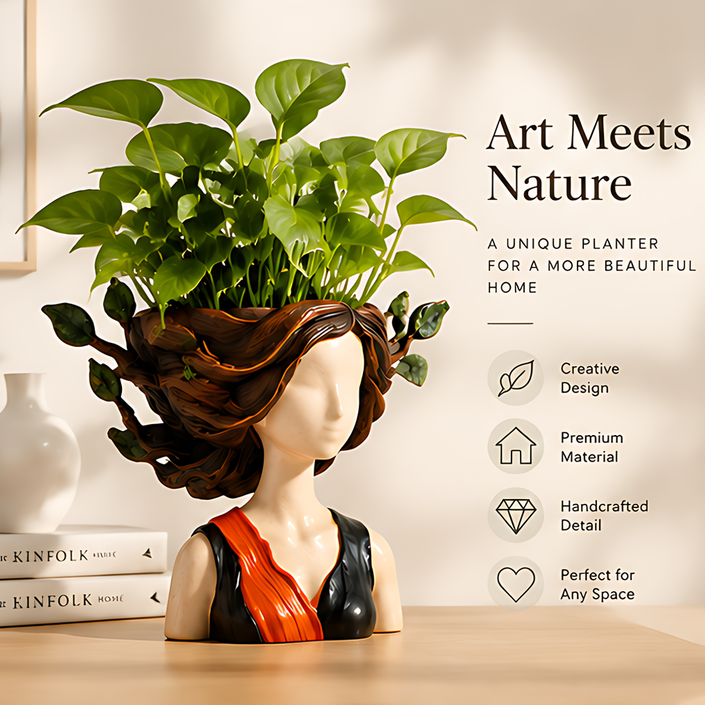 ESSENTIN Lady Head Planter — Art Meets Nature, creative design, premium material, handcrafted detail, perfect for any space