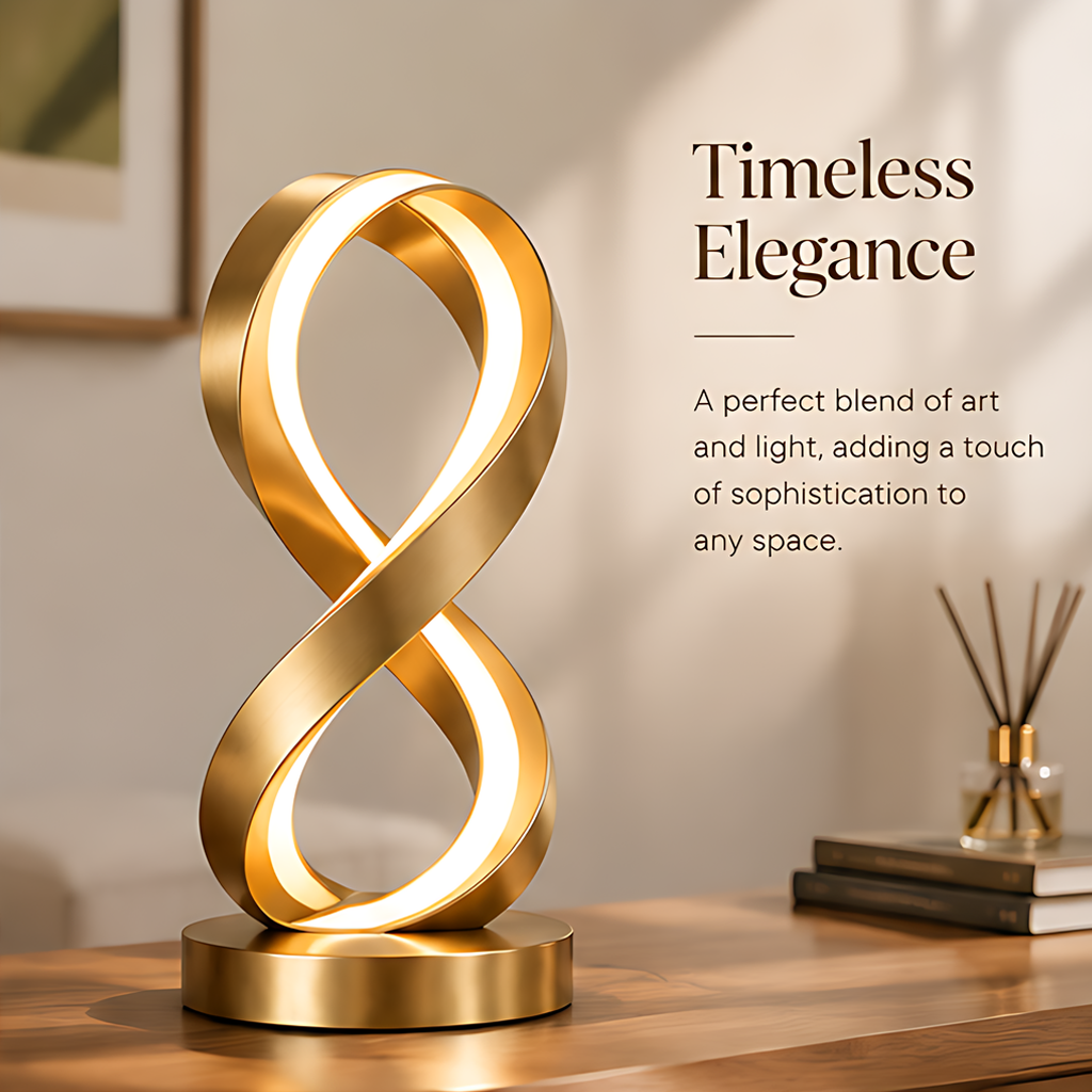 Close-up of brushed metal finish and uniform LED lighting on ESSENTIN Infinity Lamp — Premium Craftsmanship