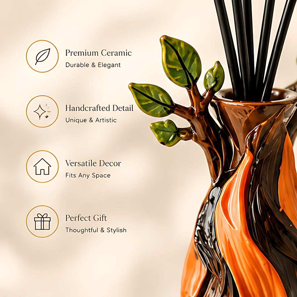 ESSENTIN Ceramic Reed Diffuser Bottle detail — Premium Ceramic durable and elegant, handcrafted detail, versatile decor, perfect gift