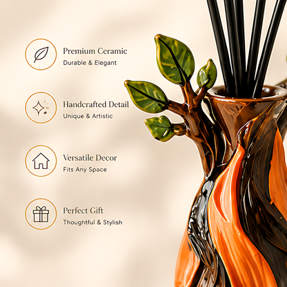 ESSENTIN Ceramic Reed Diffuser Bottle detail — Premium Ceramic durable and elegant, handcrafted detail, versatile decor, perfect gift