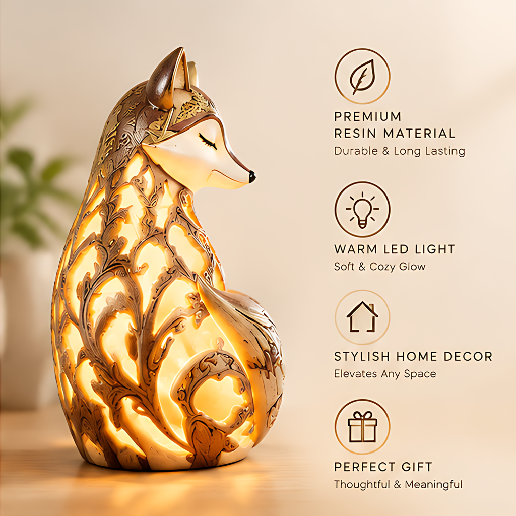 ESSENTIN Fox LED Night Light — Premium Resin, Warm LED Light soft and cozy glow, Stylish Home Decor, Perfect Gift
