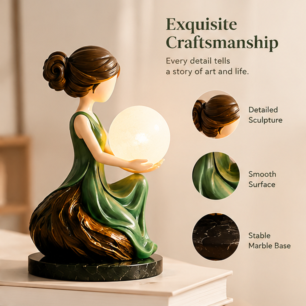 ESSENTIN Lady Figurine Lamp — Exquisite Craftsmanship, every detail tells a story of art and life: detailed sculpture, smooth surface, stable marble base