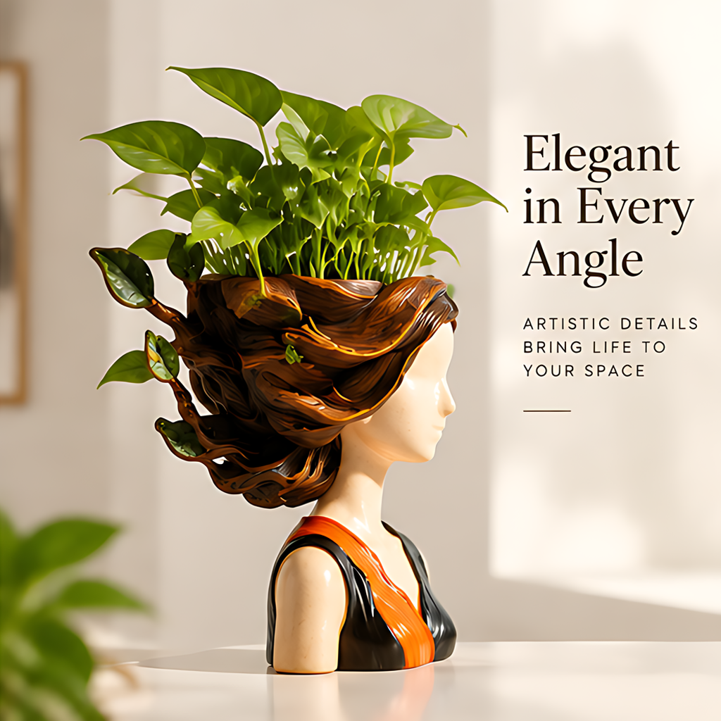 ESSENTIN Lady Head Planter side profile — Elegant in Every Angle, artistic details bring life to your space