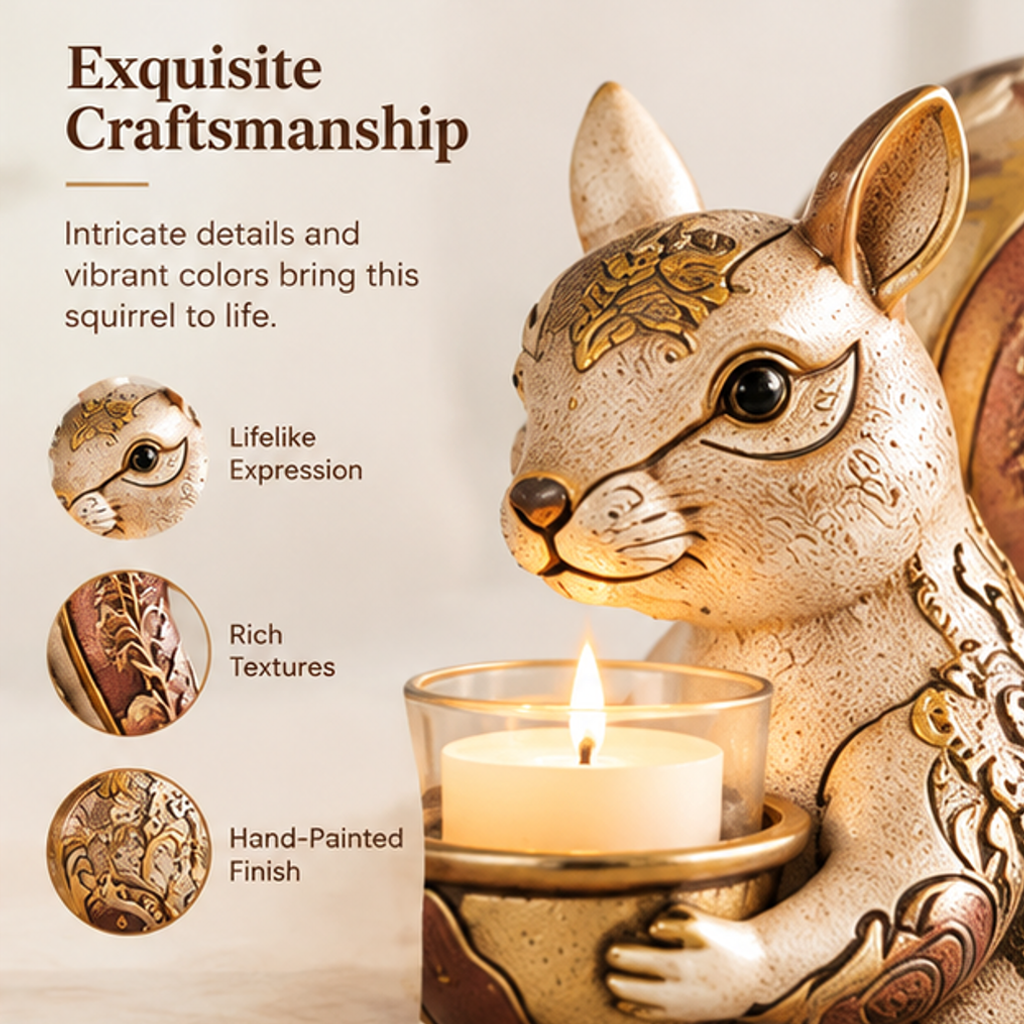 ESSENTIN Squirrel Candle Holder — Exquisite Craftsmanship, lifelike expression, rich textures, hand-painted finish