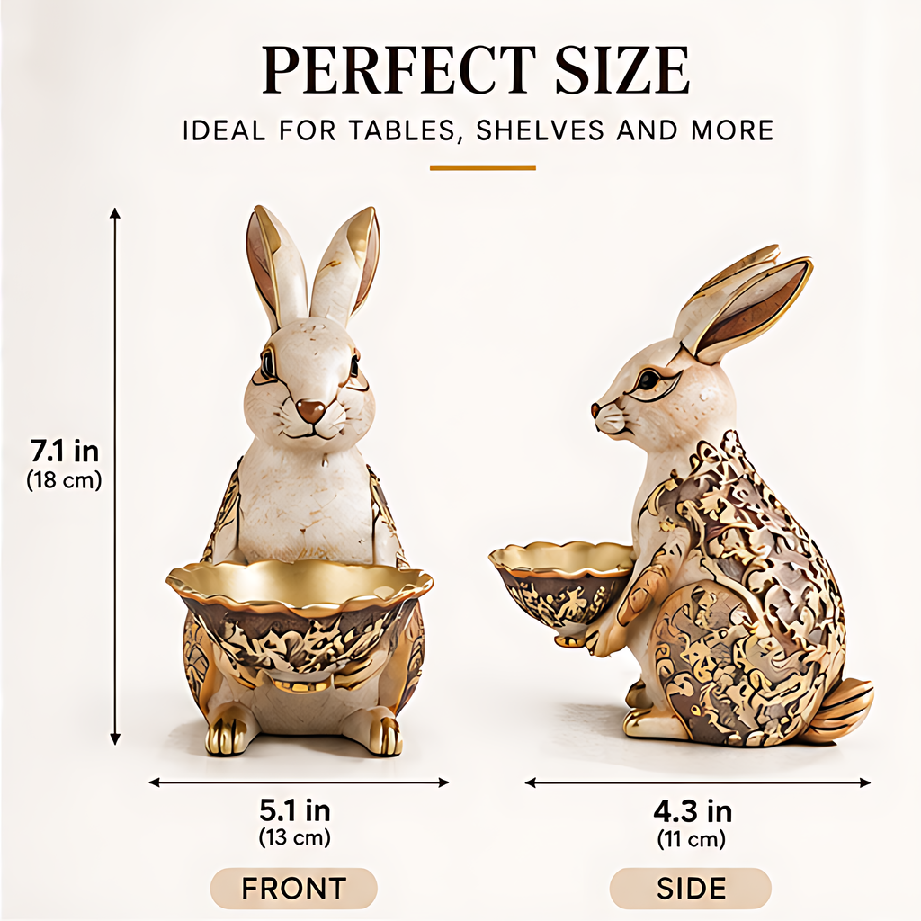 ESSENTIN Rabbit Tray Figurine — Perfect Size 7.1in height 5.1in width, ideal for tables shelves and more, front and side views