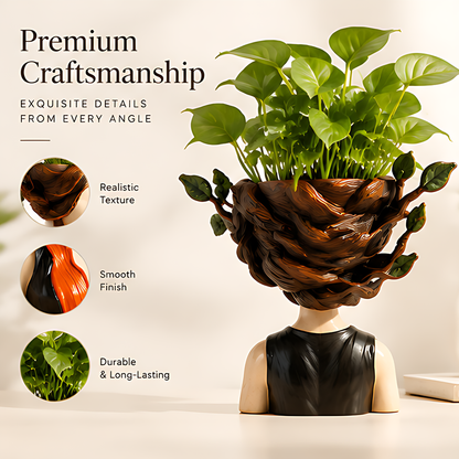 ESSENTIN Lady Head Planter rear view — Premium Craftsmanship, realistic texture, smooth finish, durable and long-lasting