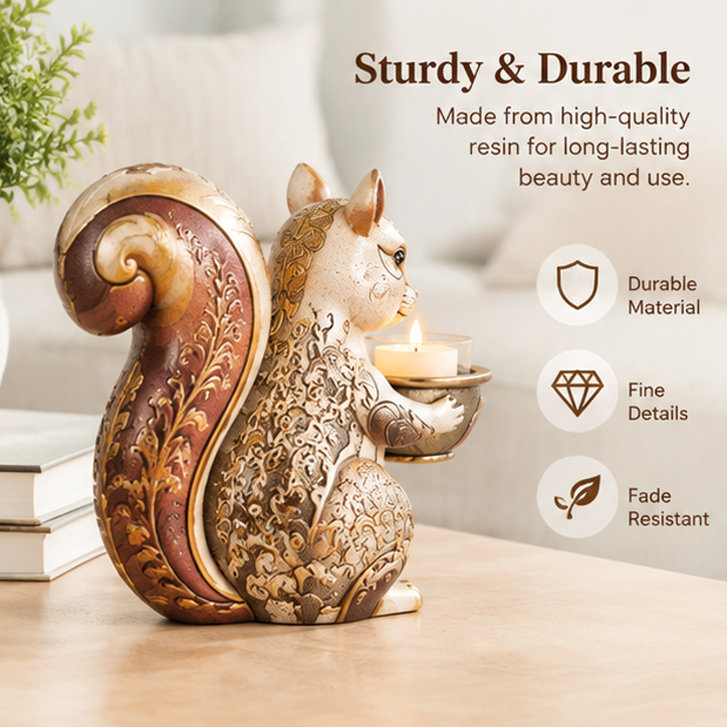 ESSENTIN Squirrel Candle Holder rear view — Sturdy and Durable, durable material, fine details, fade resistant