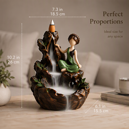 ESSENTIN Backflow Incense Burner dimensions — 18.5cm wide, 15.5cm deep, 26cm tall, perfect proportions for any space