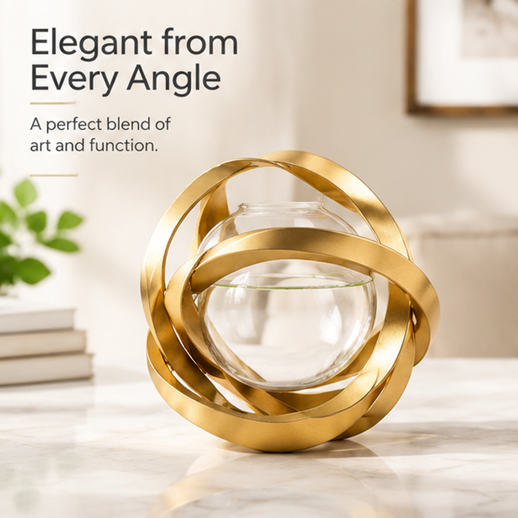 ESSENTIN Sculptural Ring Vase with white tulips on a wooden table — Simple Elegance, make your home feel more alive