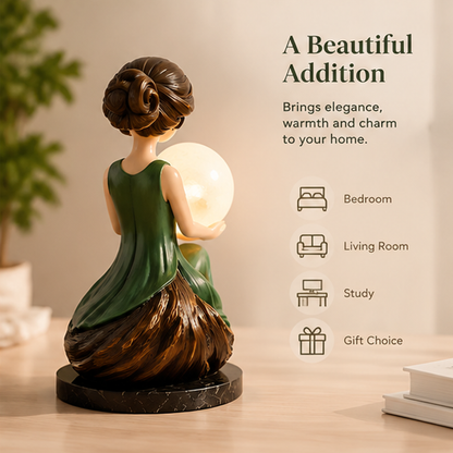 ESSENTIN Lady Figurine Lamp rear view — A Beautiful Addition, brings elegance warmth and charm, perfect for bedroom living room study and gifting