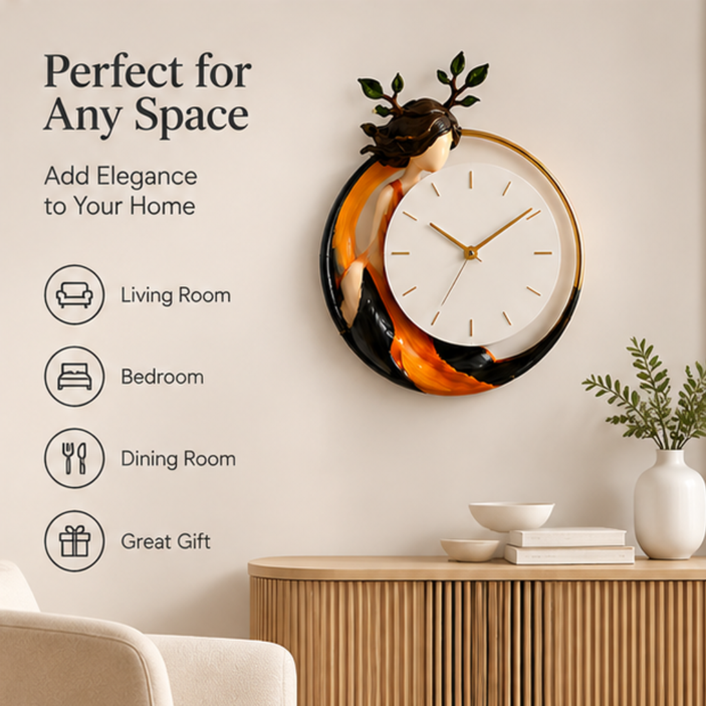 ESSENTIN Figurine Wall Clock — Perfect for Any Space, add elegance, living room, bedroom, dining room, great gift