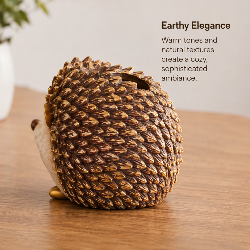 ESSENTIN Hedgehog Pen Holder rear view — Earthy Elegance, warm tones and natural textures create a cozy sophisticated ambiance