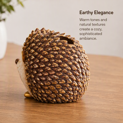 ESSENTIN Hedgehog Pen Holder rear view — Earthy Elegance, warm tones and natural textures create a cozy sophisticated ambiance