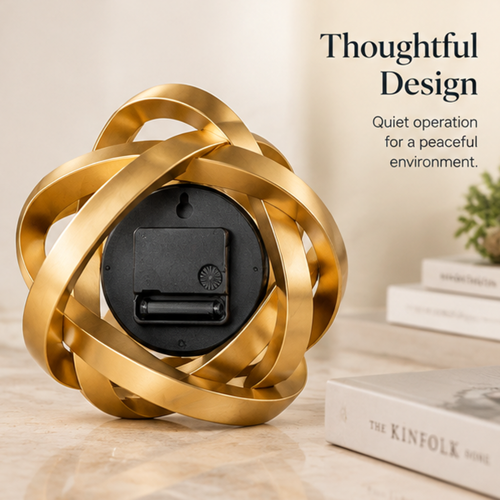 ESSENTIN Sculptural Knot Clock rear view — Thoughtful Design with quiet operation for a peaceful environment