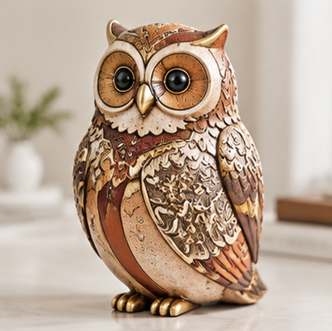 ESSENTIN Wisdom Owl Resin Figurine on a white surface — timeless elegance home decor