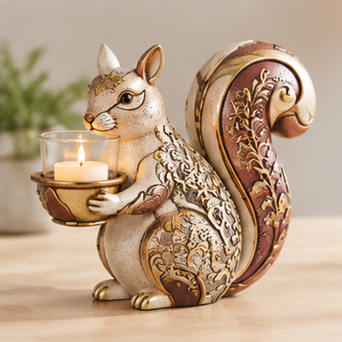 ESSENTIN Squirrel Candle Holder Figurine with lit tealight — Create a Cozy Atmosphere, soft candlelight adds warmth and comfort
